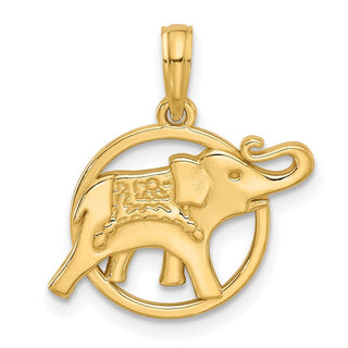 14K Yellow Gold Polished Elephant in Circle Charm