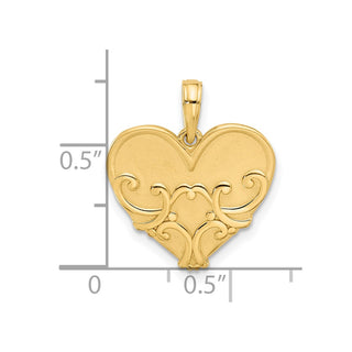 14K Yellow Gold Polished and Brushed Fancy Heart Charm