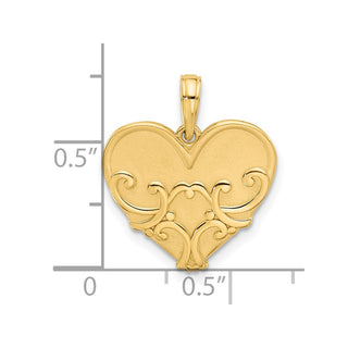 14K Yellow Gold Polished and Brushed Fancy Heart Charm