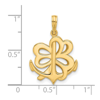 14K Yellow Gold Polished Anchor and Clover Charm