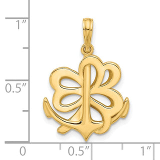 14K Yellow Gold Polished Anchor and Clover Charm
