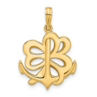 14K Yellow Gold Polished Anchor and Clover Charm