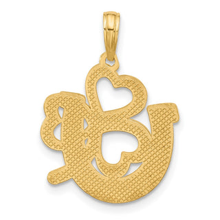 14K Yellow Gold Polished and Satin Horseshoe and Clover Charm