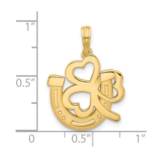 14K Yellow Gold Polished and Satin Horseshoe and Clover Charm