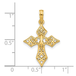 14K Yellow Gold Fancy Cross and Fleur-De-Lis Charm