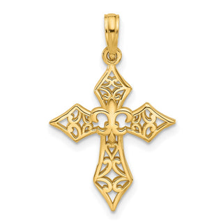 14K Yellow Gold Fancy Cross and Fleur-De-Lis Charm