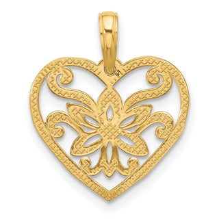 14K Yellow Gold Polished Fancy Flower and Heart Charm