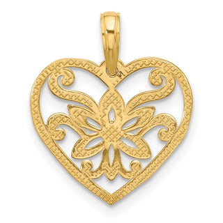 14K Yellow Gold Polished Fancy Flower and Heart Charm