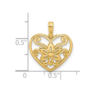 14K Yellow Gold Polished Fancy Flower and Heart Charm