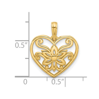14K Yellow Gold Polished Fancy Flower and Heart Charm