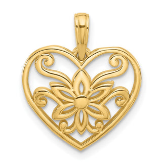 14K Yellow Gold Polished Fancy Flower and Heart Charm