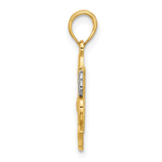 14K Yellow Gold with Rhodium-plating Polished Fancy Heart and Swans Charm