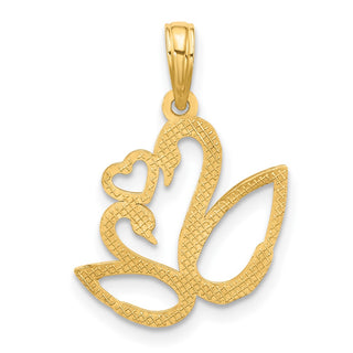 14K Yellow Gold with Rhodium-plating Polished Fancy Heart and Swans Charm