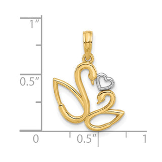 14K Yellow Gold with Rhodium-plating Polished Fancy Heart and Swans Charm