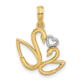 14K Yellow Gold with Rhodium-plating Polished Fancy Heart and Swans Charm