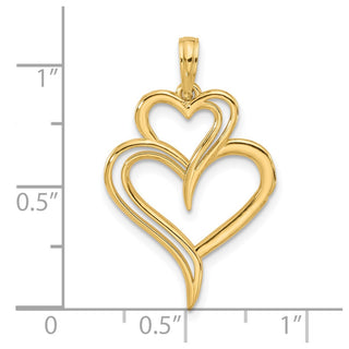 14K Yellow Gold Polished Fancy Two Heart Charm