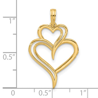 14K Yellow Gold Polished Fancy Two Heart Charm