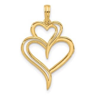 14K Yellow Gold Polished Fancy Two Heart Charm