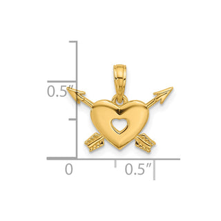 14K Yellow Gold Polished Heart and Arrows Charm