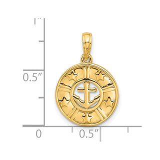 14K Yellow Gold Polished Anchor and Stars Charm