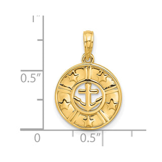 14K Yellow Gold Polished Anchor and Stars Charm