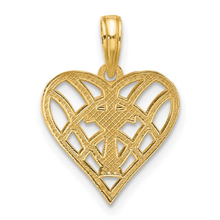 14K Yellow Gold and Rhodium-plating Fancy Heart and Cross Charm