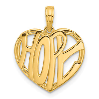 14K Yellow Gold Polished HOPE Heart Charm