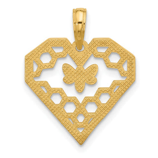14K Yellow Gold Polished Fancy Heart and Bee Honeycomb Charm