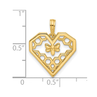 14K Yellow Gold Polished Fancy Heart and Bee Honeycomb Charm