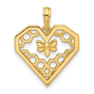 14K Yellow Gold Polished Fancy Heart and Bee Honeycomb Charm