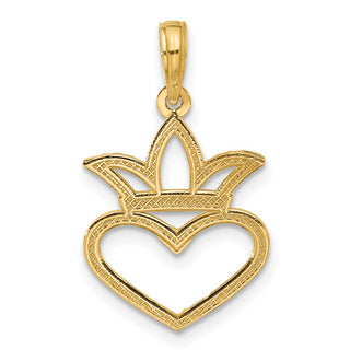 14K Yellow Gold Polished Heart and Crown Charm