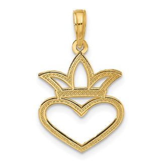 14K Yellow Gold Polished Heart and Crown Charm