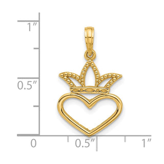 14K Yellow Gold Polished Heart and Crown Charm