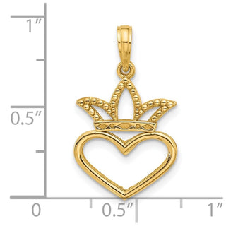 14K Yellow Gold Polished Heart and Crown Charm