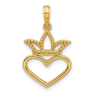 14K Yellow Gold Polished Heart and Crown Charm