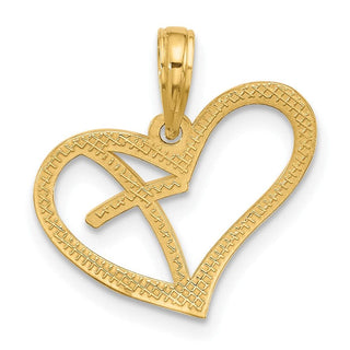 14K Yellow Gold Polished Cross in Heart Charm