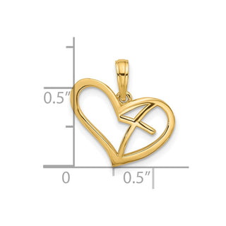14K Yellow Gold Polished Cross in Heart Charm