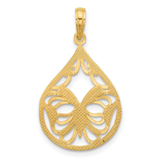 14K Yellow Gold Polished Fancy Butterfly Teardrop Charm