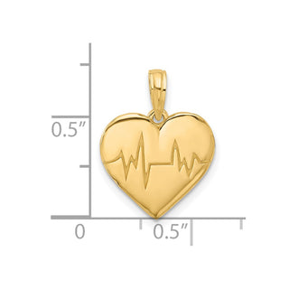 14K Yellow Gold Polished Fancy EKG Heart Charm