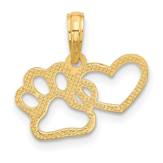 14K Yellow Gold Polished Fancy Heart and Paw Charm