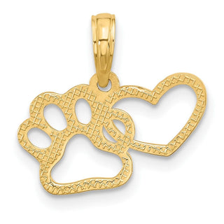 14K Yellow Gold Polished Fancy Heart and Paw Charm