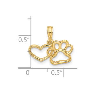 14K Yellow Gold Polished Fancy Heart and Paw Charm