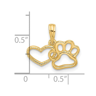 14K Yellow Gold Polished Fancy Heart and Paw Charm