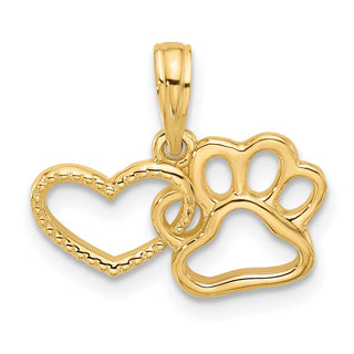 14K Yellow Gold Polished Fancy Heart and Paw Charm