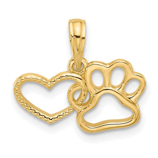 14K Yellow Gold Polished Fancy Heart and Paw Charm