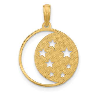14K Yellow Gold Polished Moon and Stars Charm