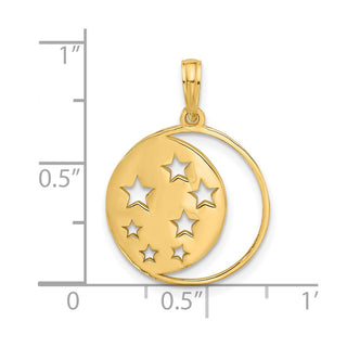 14K Yellow Gold Polished Moon and Stars Charm