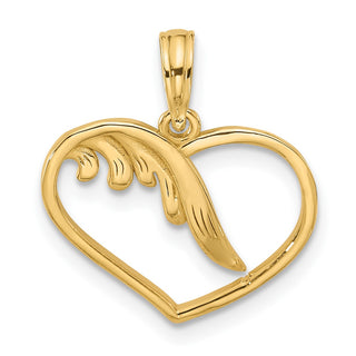 14K Yellow Gold Polished Fancy Wings and Heart Charm