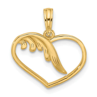 14K Yellow Gold Polished Fancy Wings and Heart Charm