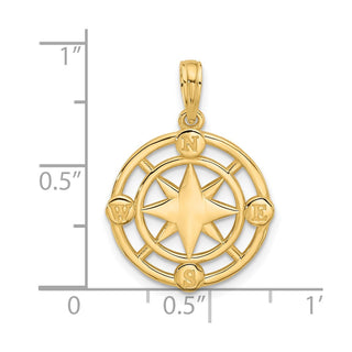 14K Yellow Gold Polished Round Compass Charm